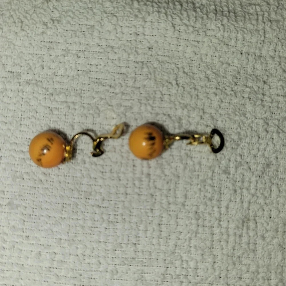 Vintage Orange and Black  Balls Clip-on Earrings Fashion Jewelry
